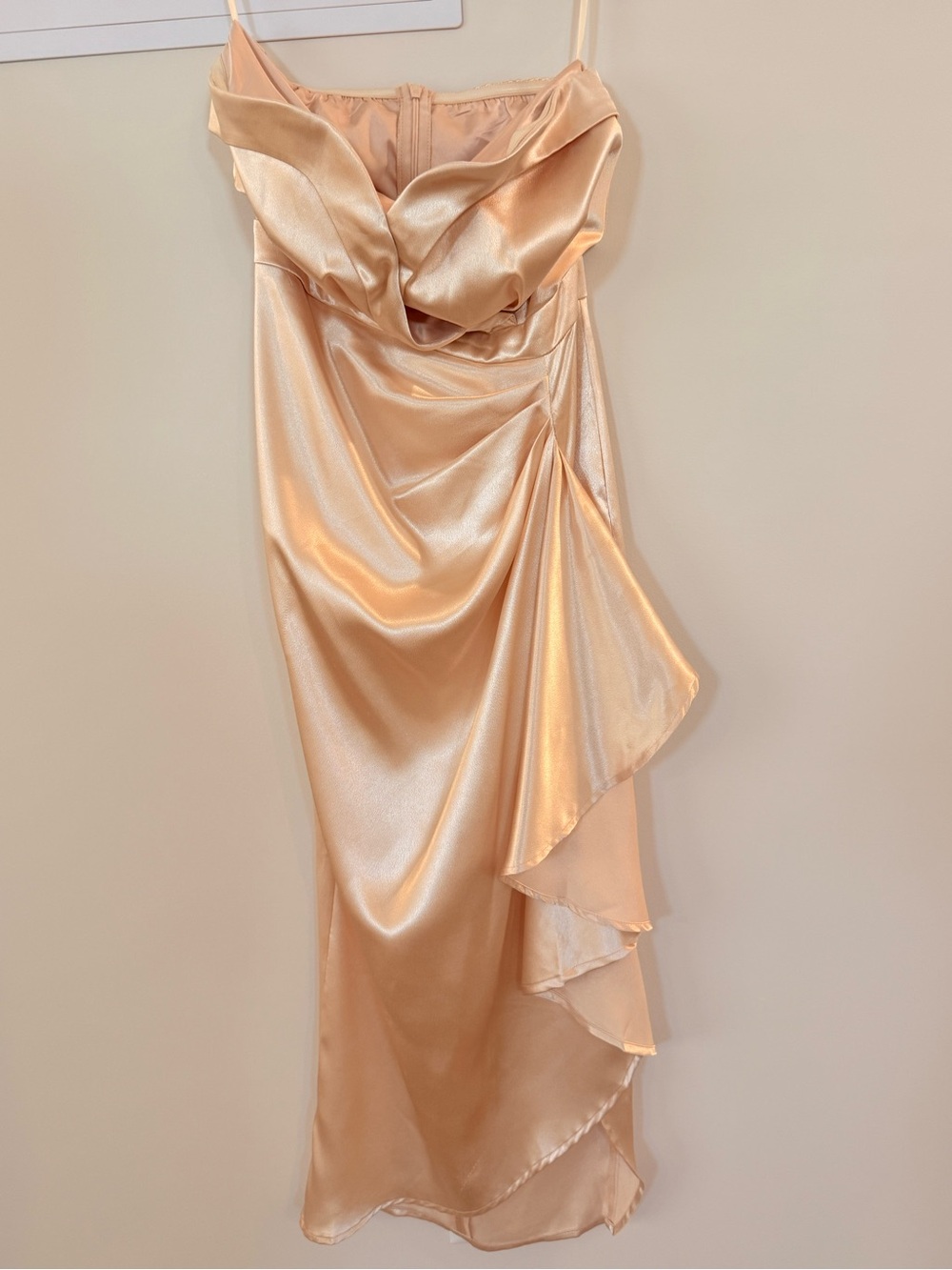 SHEIN Champagne Satin Draped Midi Slip Dress
